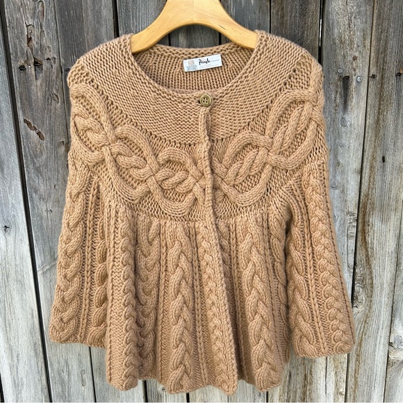 Pringle Sweaters - Pringle Cashmere Cable Knit Cardigan Camel S